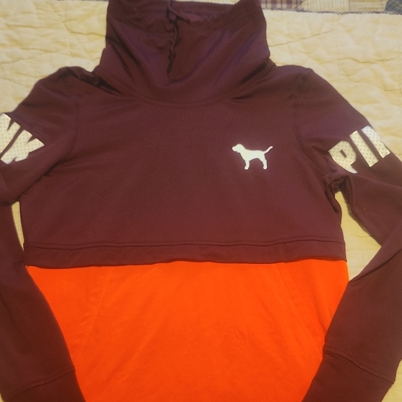 PINK Victoria's Secret Deep Purple and Orange Hoodie with Dog Logo. Size Medium - Picture 1 of 3